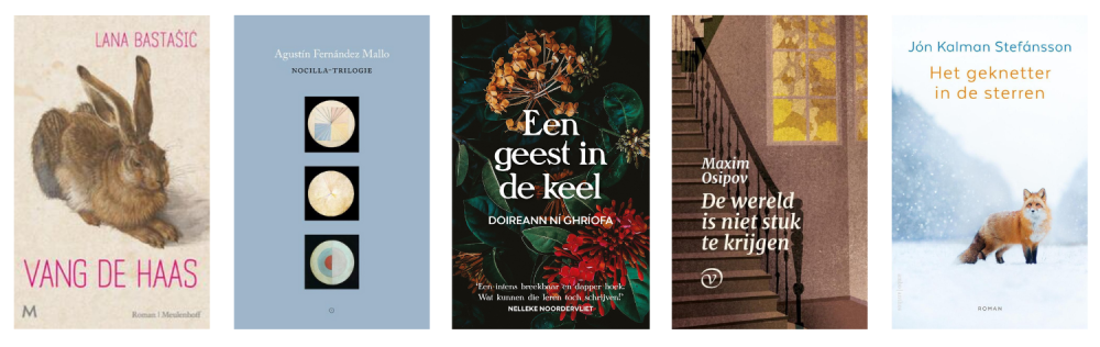 Collage met de covers van de vijf titels op de shortlist.