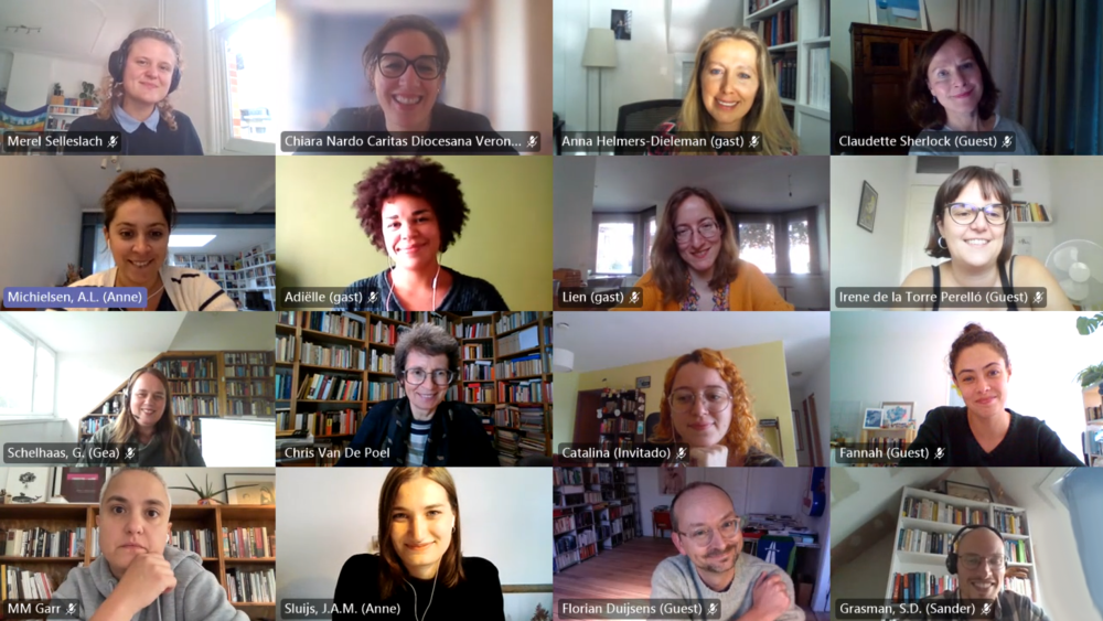 Screenshot van de deelnemers en medewerkers tijdens de kennismaking.