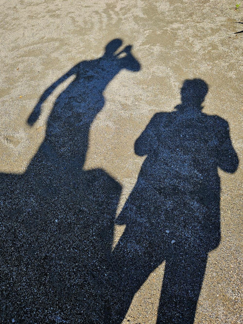 Twee schaduwen in het zand