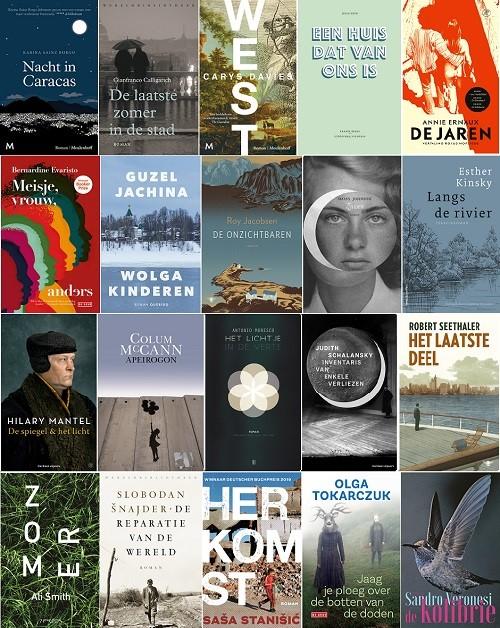 Collage van de genomineerde boeken voor de Europese Literatuurprijs.