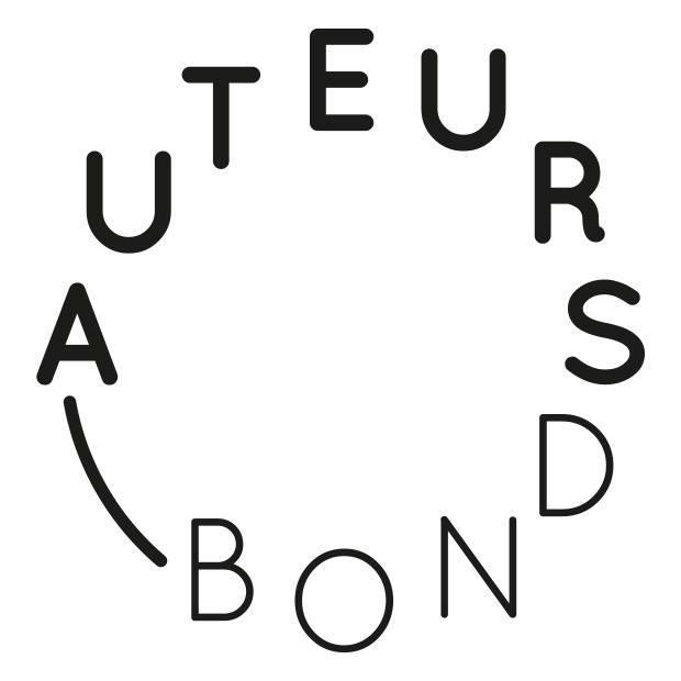 Logo van de Auteursbond. De naam van de organisatie staat in zwarte letters die met de klok mee lopen tegen een witte achtergrond.