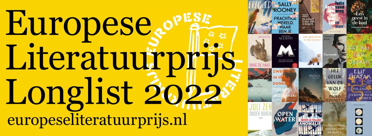 Collage met boeken die genomineerd zijn voor de Europese Literatuurprijs 2022.