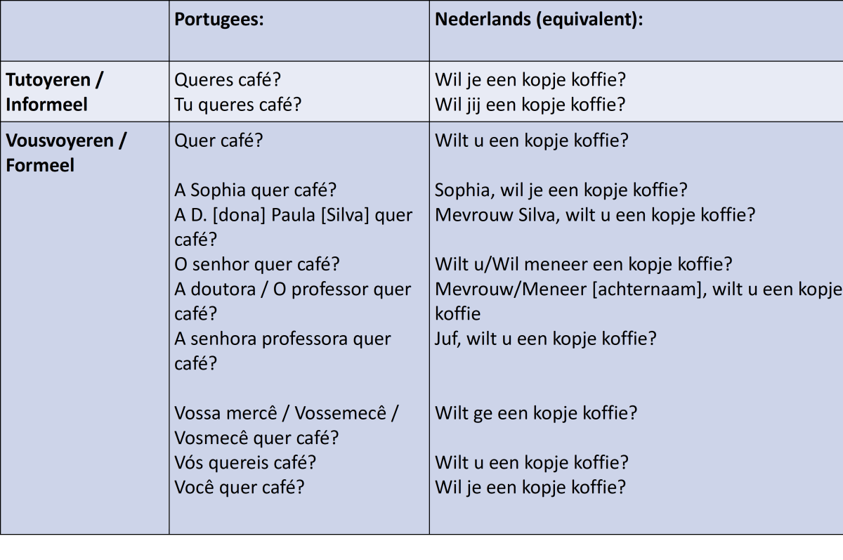 Tabel verschillen tutoyeren vousvoyeren