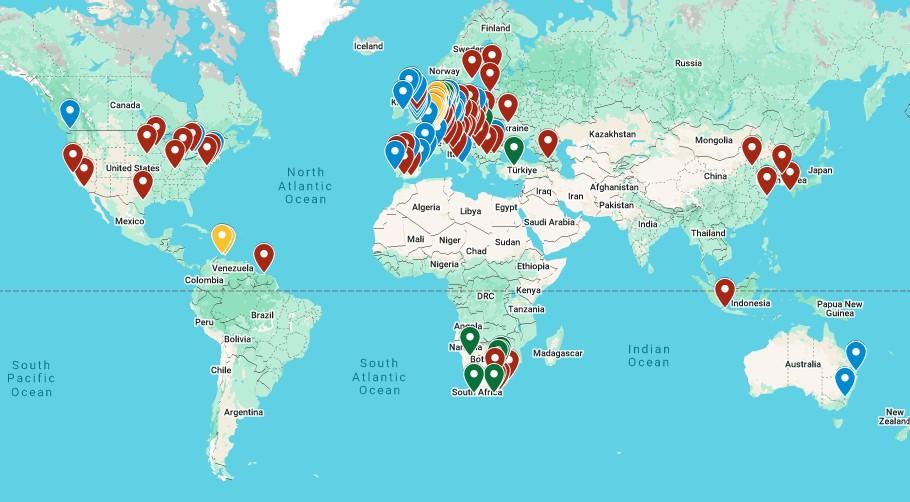 Wereldkaart met overzicht van opleidingen Nederlands